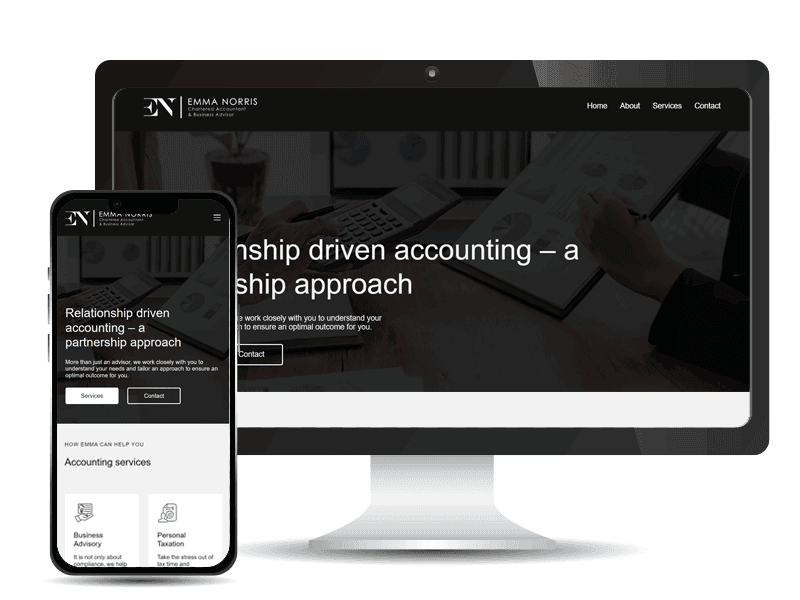 Emma Norris website in a mockup computer and iphone design by Zel Designs Central Coast Websites and SEO