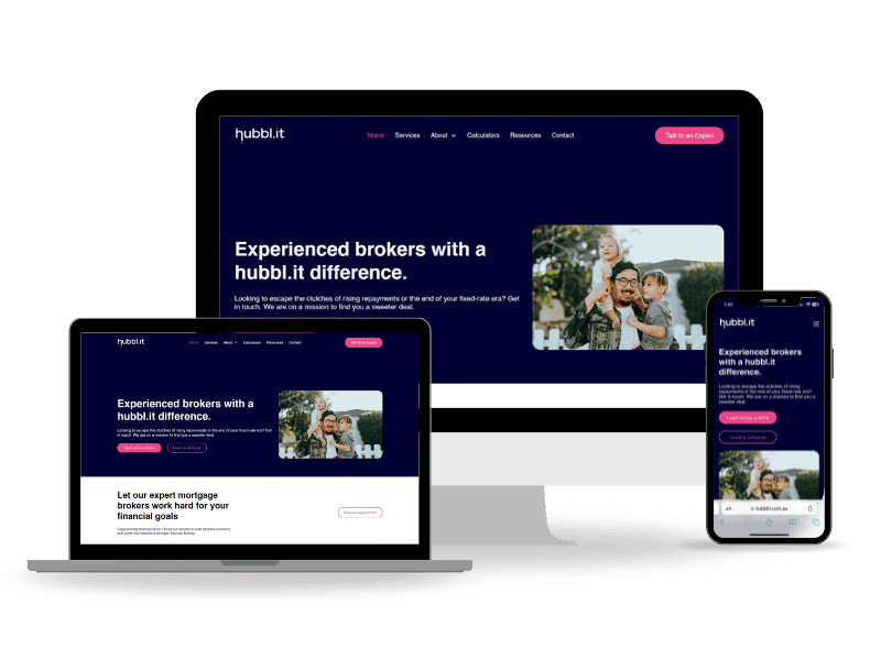 Hubblit mortgage broker websites design showcased in different screen sizes