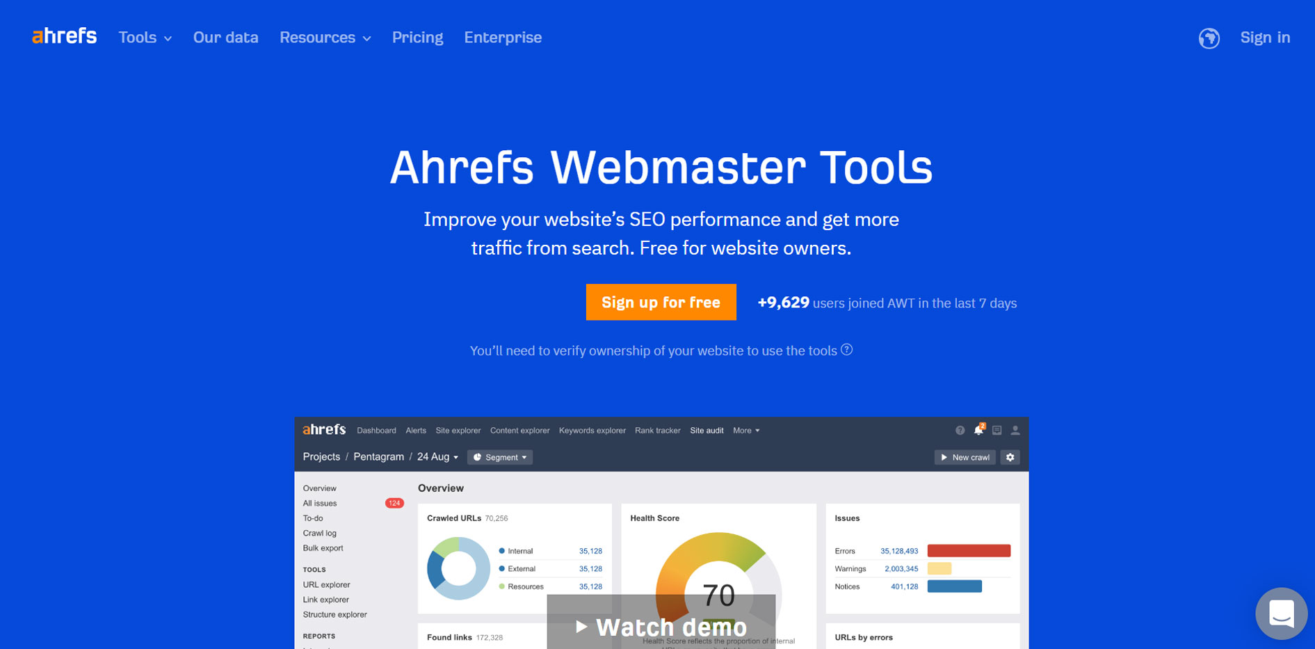 ahrefs free webmaster tool