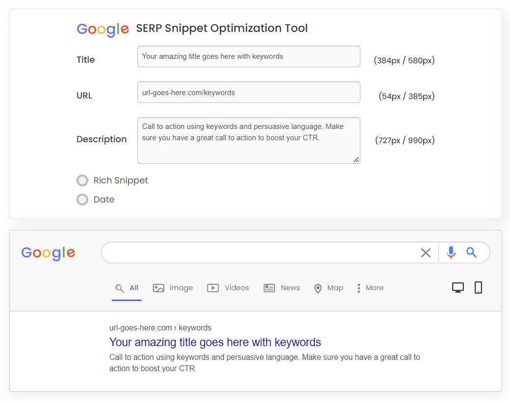 google serp snippet optimisation tool